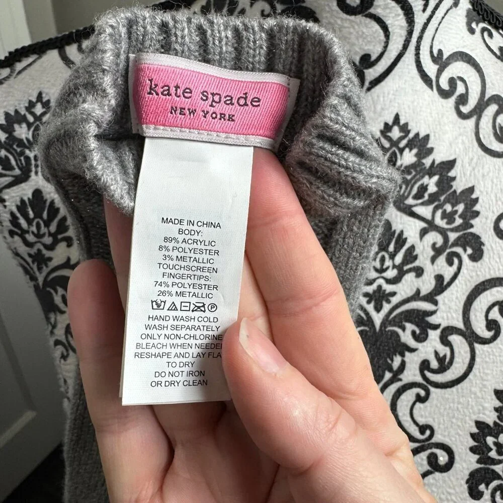 Kate Spade New York Accessories Womens Cable Gloves Heather Gray metallic
